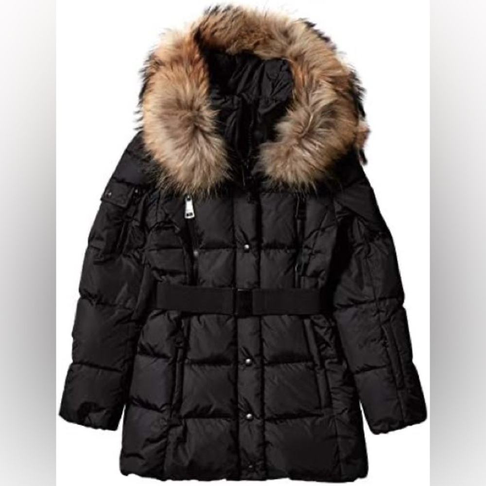 SAM. Girls Long Down Coat Jacket with Fur Hood Size 10